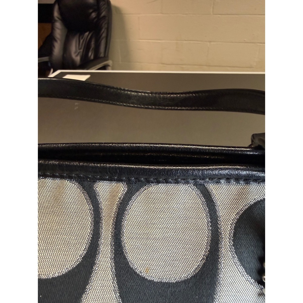 Coach Signature Jacquard Tote Bag Black Grey Monogram Leather Trim Zip Top - Picture 5 of 16